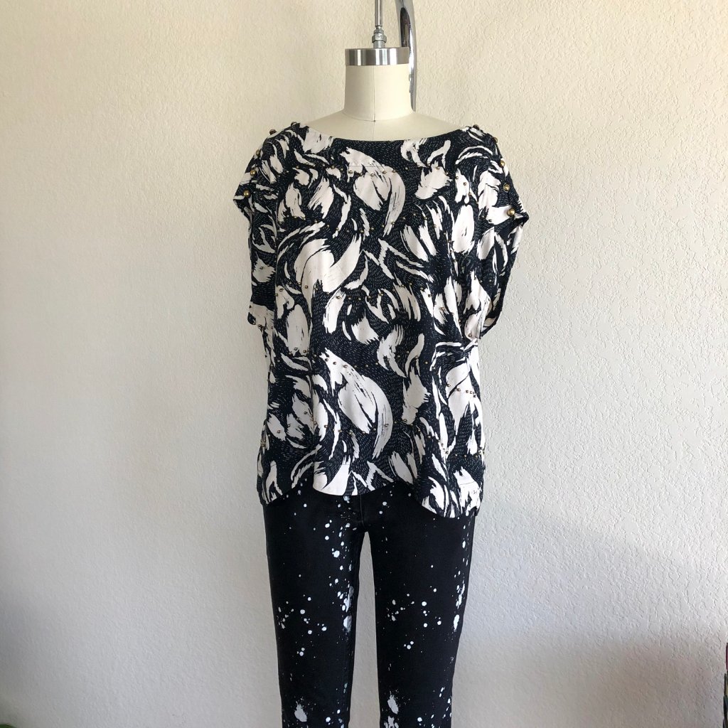 French Connection Scalloped Hem Beaded Boxy Top